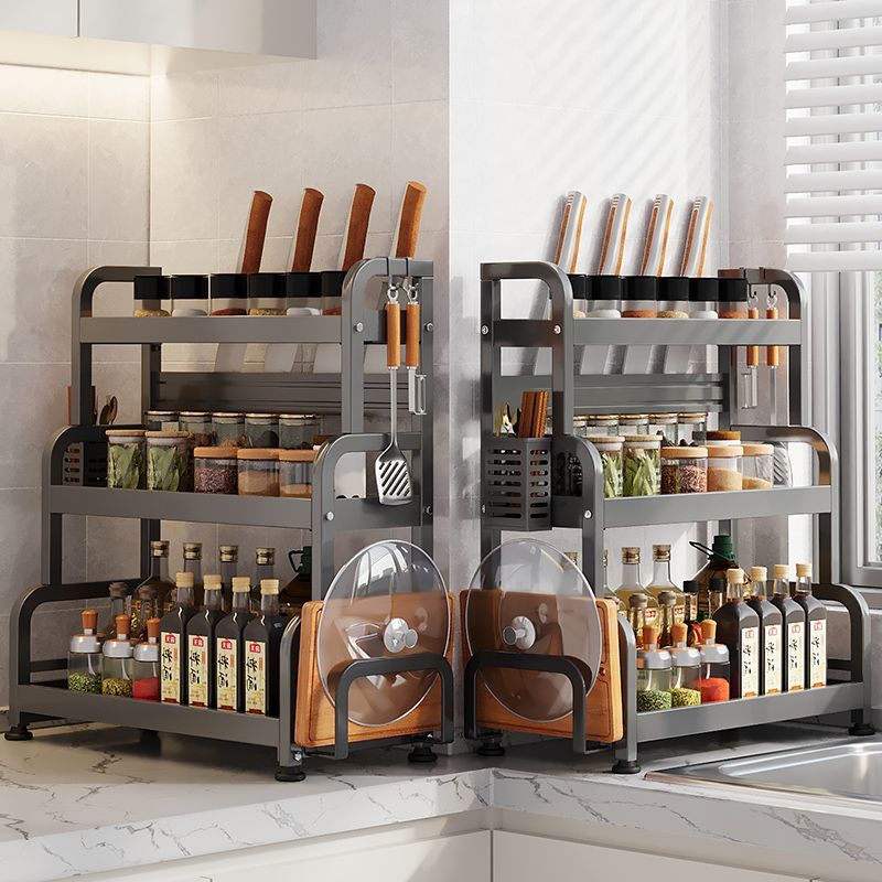 kitchen spice rack chopsticks knife holder table top multi-functional thickened kitchenware supplies storage rack multi-layer stainless steel