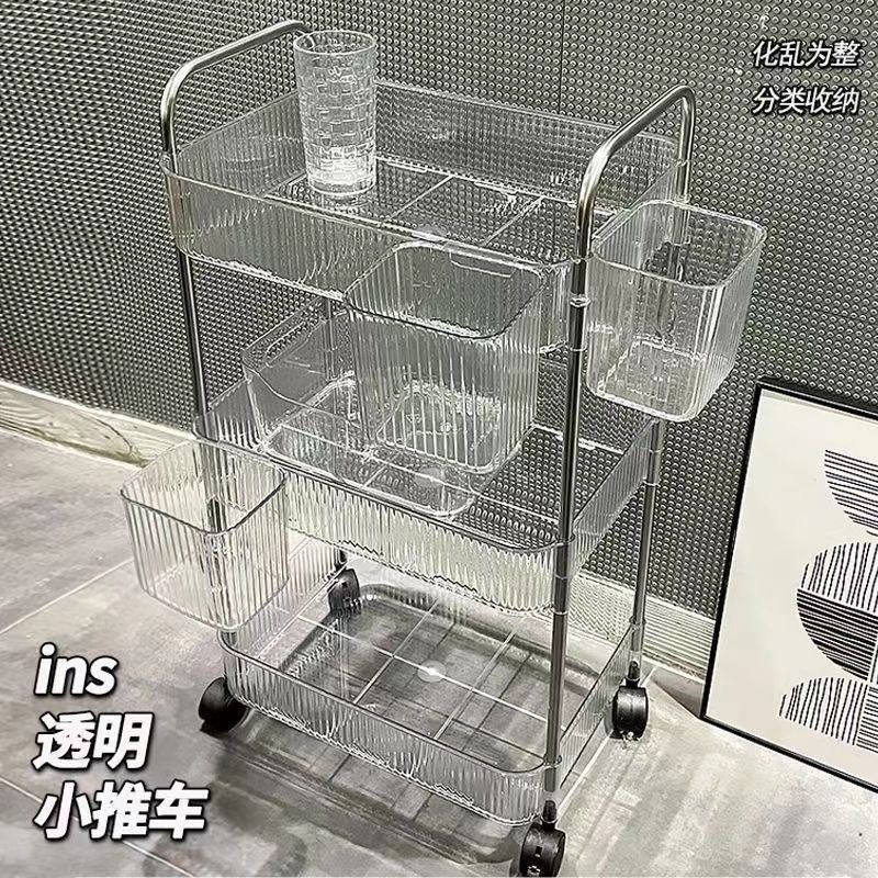 transparent acrylic trolley rack bedside floor bookshelf multi-layer mobile snack cosmetic storage shelf