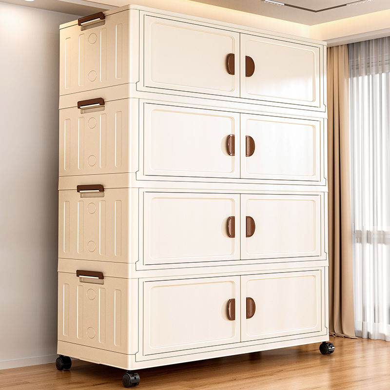 thickened folding storage cabinet bedroom clothes locker household mobile multi-layer double door snack storage cabinet