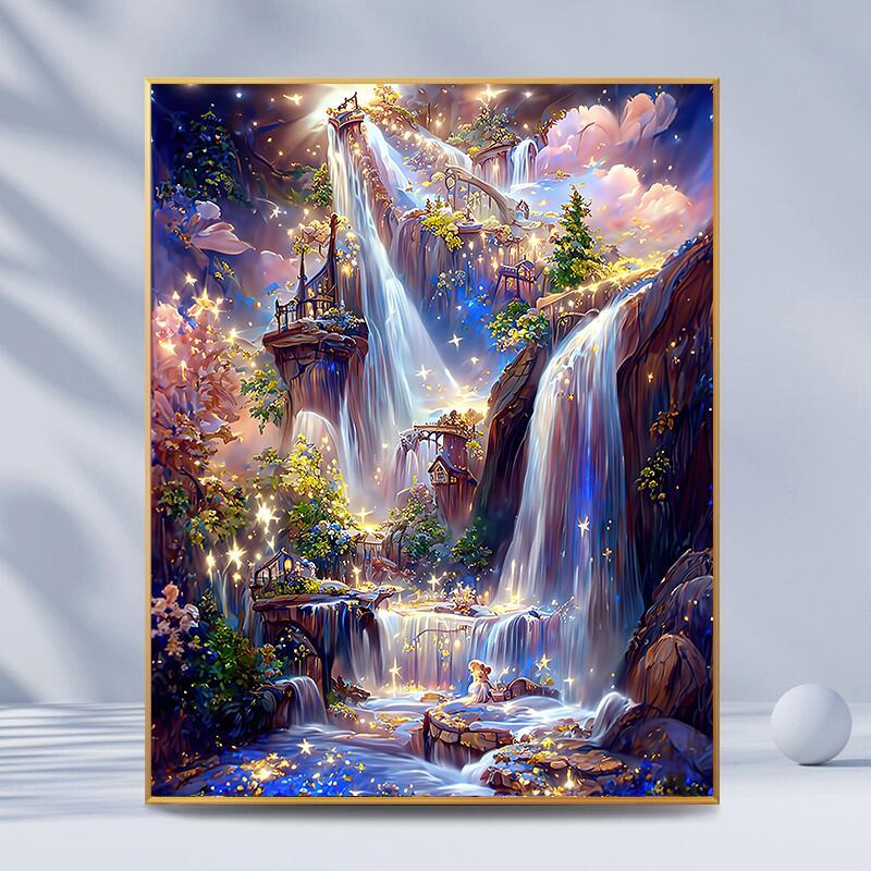 fantasy waterfall digital oil painting diy filling color hand-painted high sense gift bedroom acrylic landscape painting