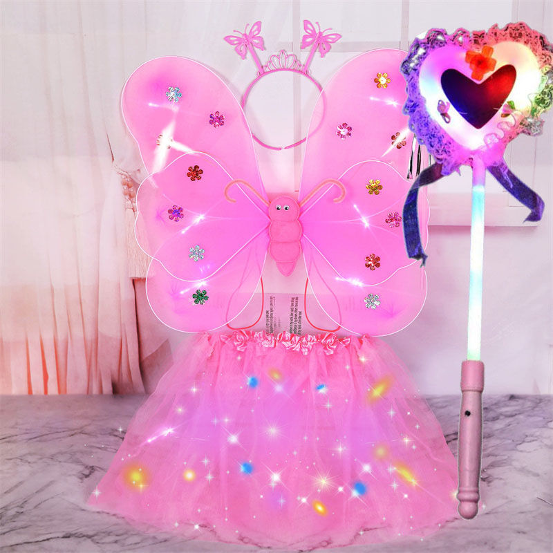 internet-famous toys butterfly wings glowing children angel wings butterfly fairy cute princess girl stick magic wand