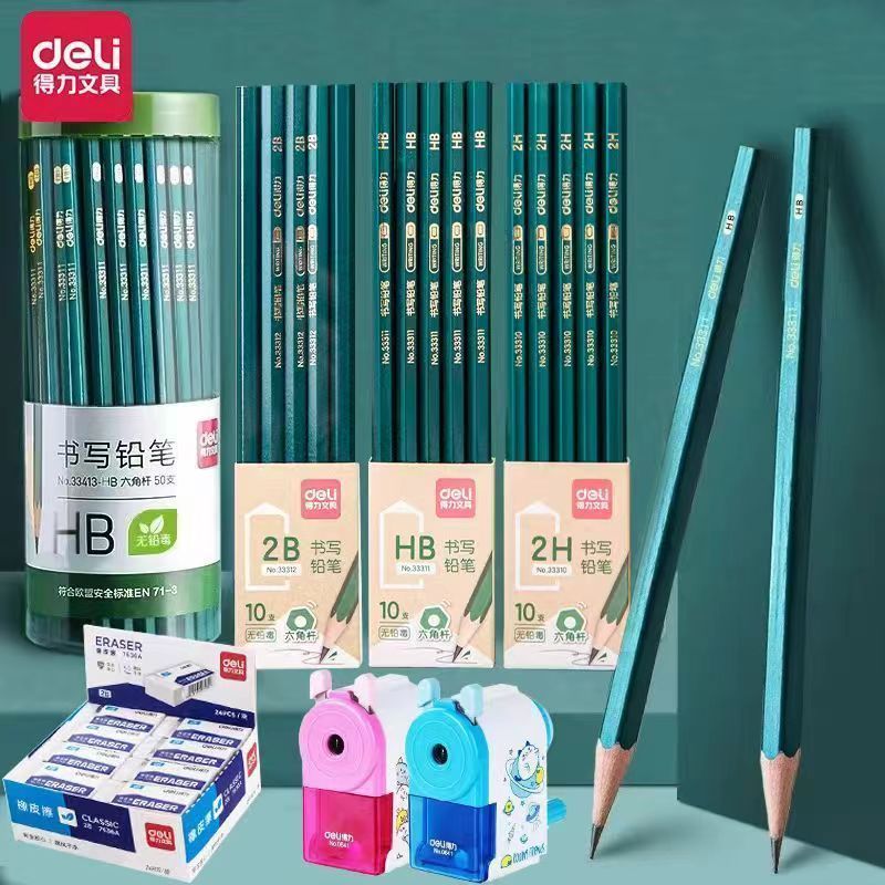 deli hb2b2h nontoxic pencil student writing exam drawing pencil depiction six angle rod pencil