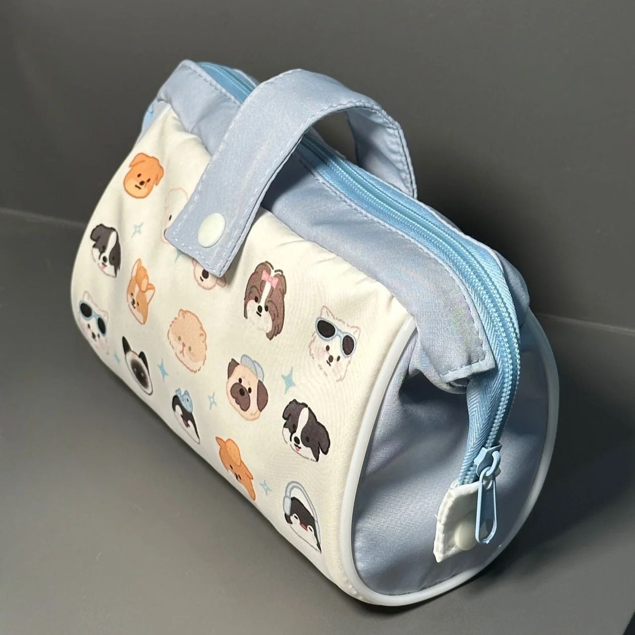 blue and white ins stitching puppy large capacity cartoon pencil case printed student cute stationery buggy bag stationery box