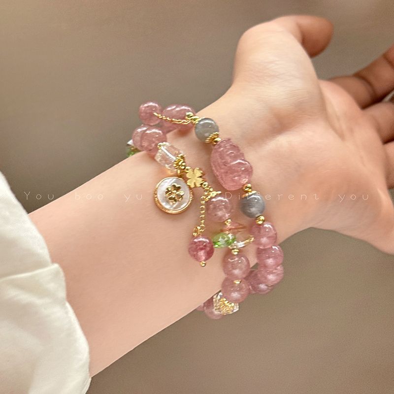 attracting male strawberry quartz pink beaded bracelet female light luxury minority high-grade bracelet flower student girlfriends bracelet