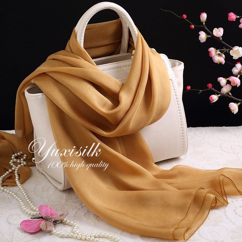 solid color satin mulberry silk scarf classic new spring and autumn silk scarf sunscreen shawl plain monochrome high-end boutique