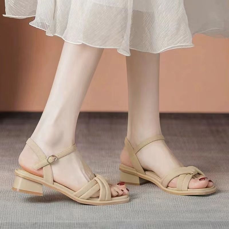 women‘s one-strap sandals summer 2024 new chunky heel fairy style with skirt soft bottom open toe sandals women‘s outer