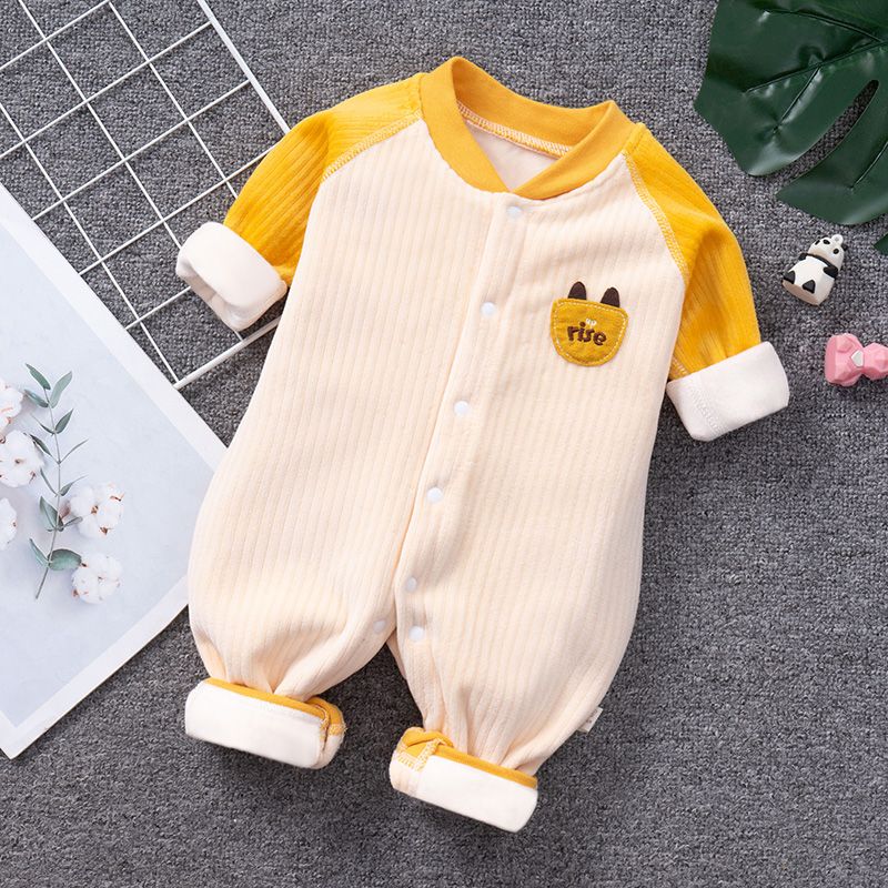 baby fleece-lined jumpsuit autumn and winter thickened keep baby warm boneless romper men and women romper newborn 0 to 18