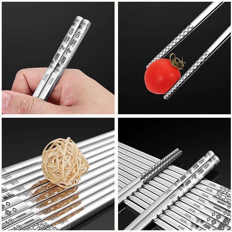 316 stainless steel chopsticks household kuaizi square non-slip food grade chopsticks high-end household tableware anti-scald