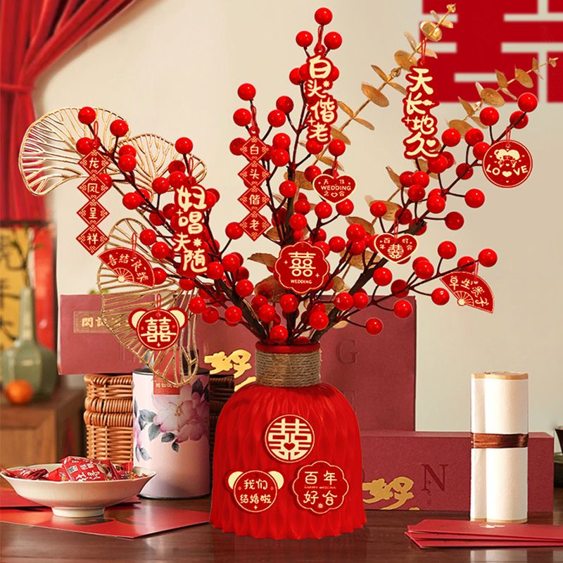 festive fortune fruit artificial flower wedding decoration artificial flower decoration with vase chinese bridal party wedding room layout supplies