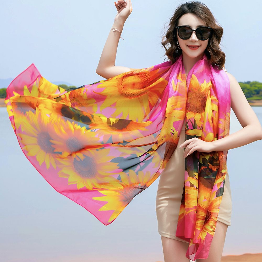 outdoor spring and summer scarf women‘s sunscreen travel thin cape scarf chiffon printed beach towel scarf holiday dance