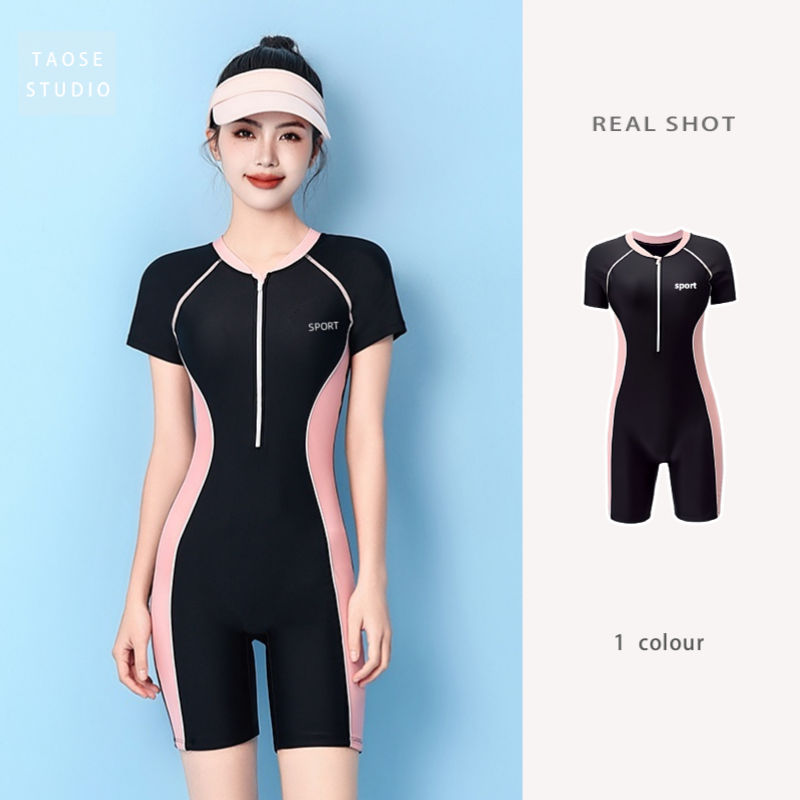 korean style sports style one-piece swimsuit women‘s one-piece 2024 new slimming boxer plus size surfing student swimwear