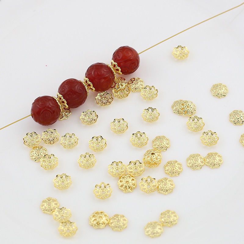 18k gold-wrapped hollow flower holder color retaining flower cap bead cushion spacer beads diy string jewelry bracelet spacer loose beads accessories