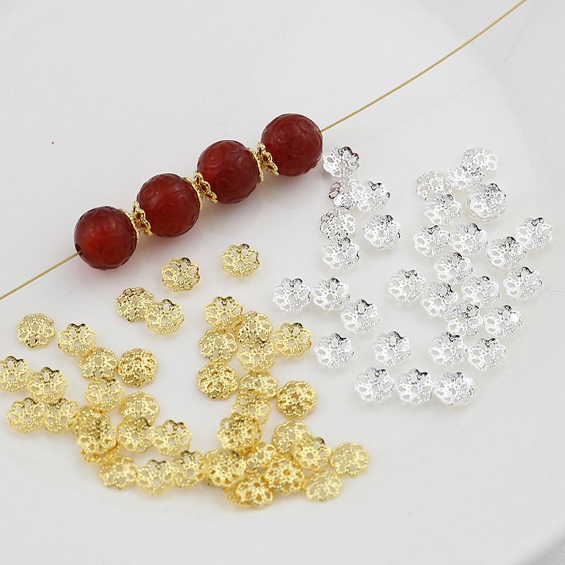 gold and silver color hollow flower holder color retaining flower hat bead cushion spacer beads bracelet diy ornament bracelet spacer loose beads accessories