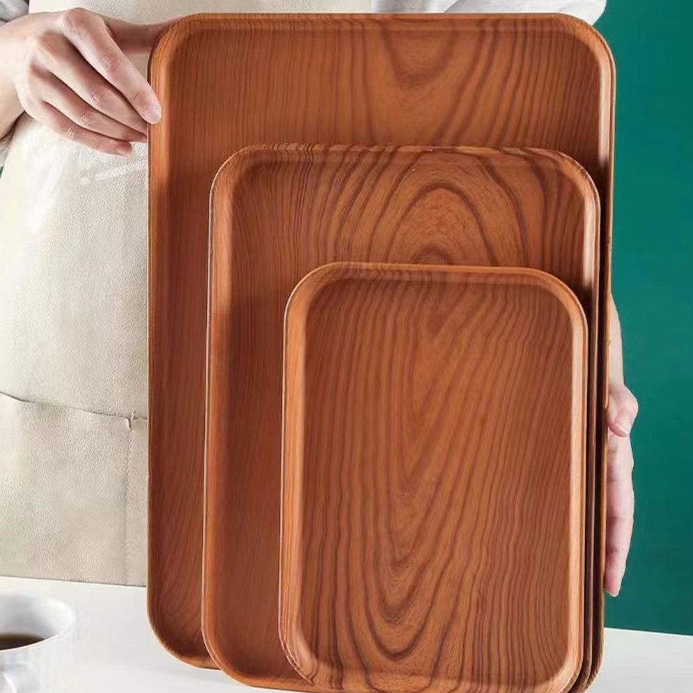 ins style imitation wood grain tray rectangular tea tray dinner plate cafe dessert plate storage tray cake plate dim sum plate