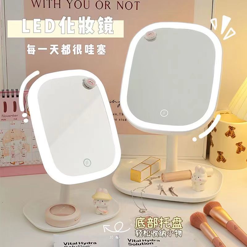 internet celebrity female led make-up mirror desktop fill light small mirror bedroom student ins style portable small dressing mirror