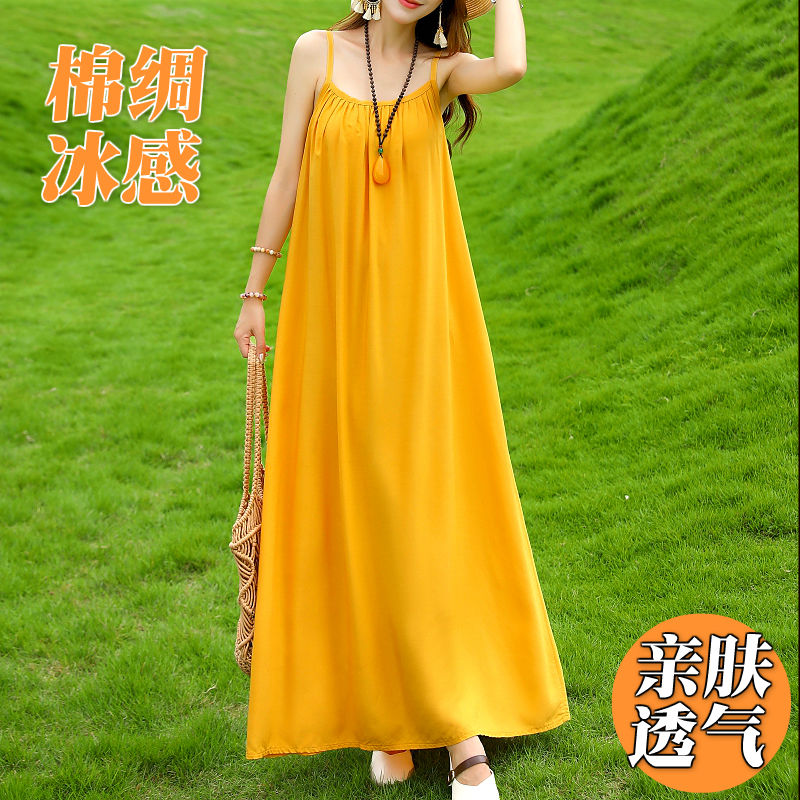 summer elegant seaside vacation travel sleeveless camisole dress women‘s slimming floral super fairy beach dress