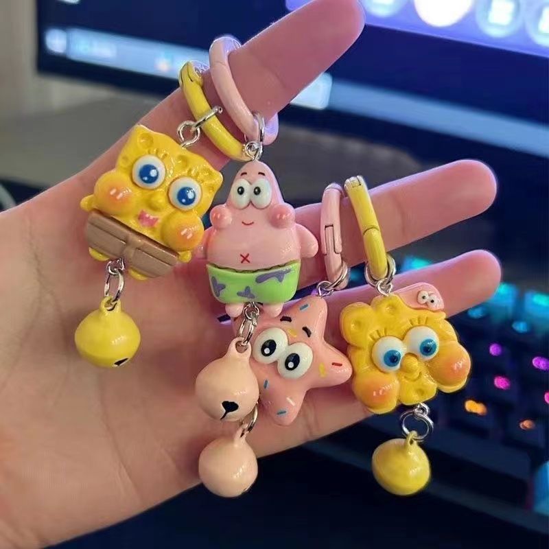 new sponge baby star keychain cute cartoon pendant girl‘s schoolbag accessories gift girlfriends