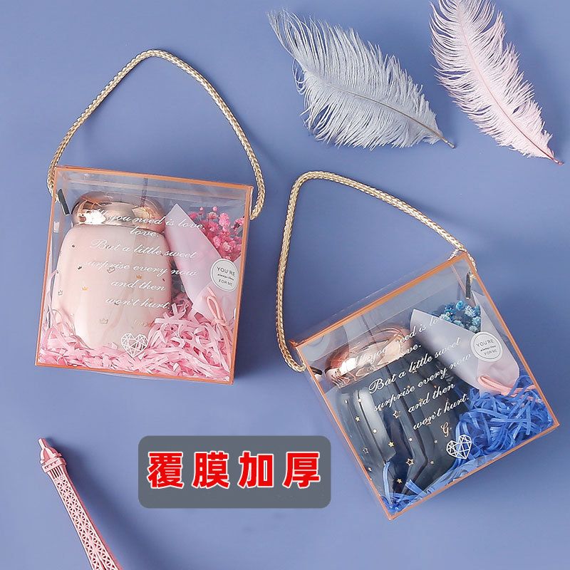 pvc wedding candies box hand-held gift bag printing golden edge transparent gift box wedding candy plastic box