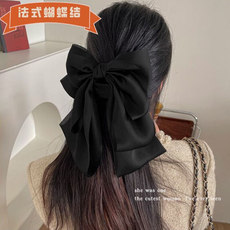 graceful satin oversized bow ribbon hairpin female back head clamp hairpin headdress clip french gentle