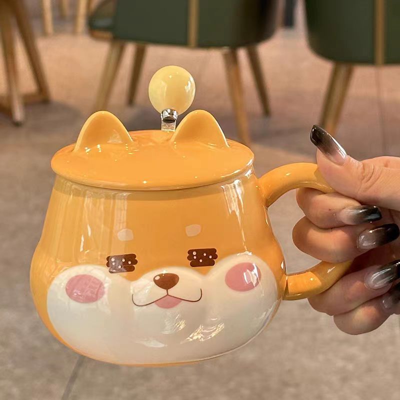 cute ceramic household cups mug with lid couple girlfriends ins creative high-looking coffee cup water cup