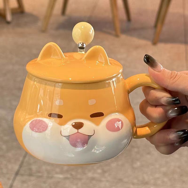 cute ceramic household cups mug with lid couple girlfriends ins creative high-looking coffee cup water cup