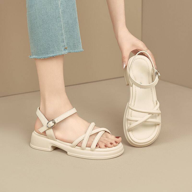 genuine leather beach sandals for women 2024 summer new versatile thick-soled roman fashion outerwear soft-soled sandals for women