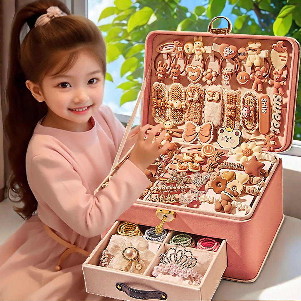 popular luxury girl hair accessories gift box children‘s jewelry box princess jewelry set clip western style birthday gift