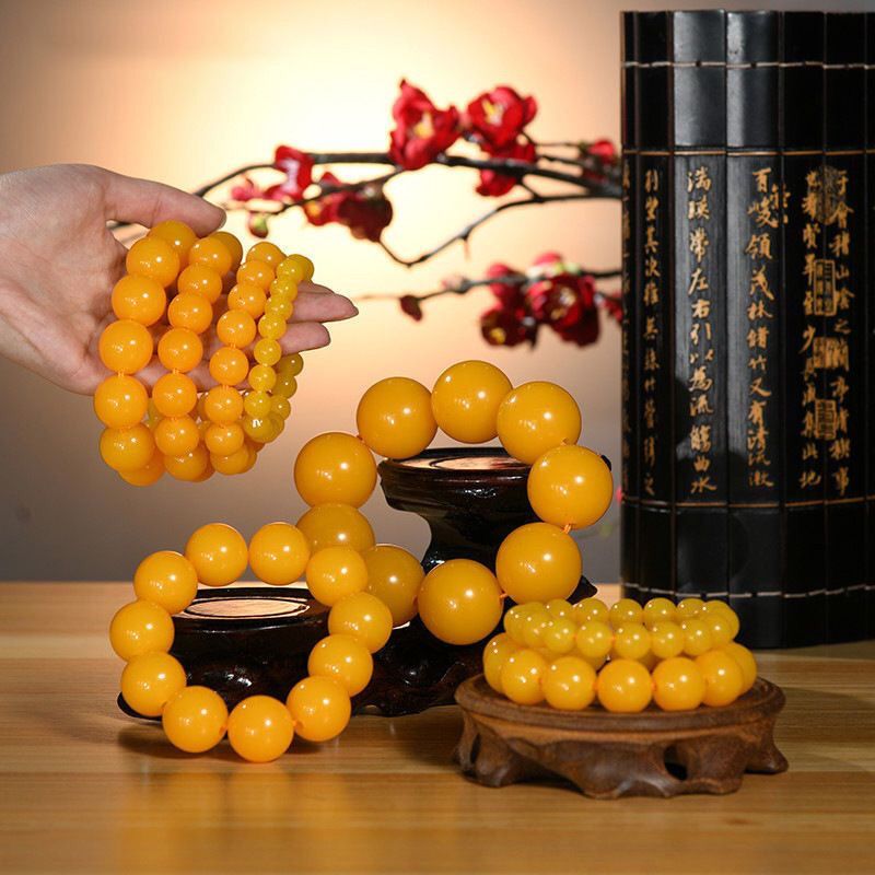 beeswax single-wrap bracelet bracelet chicken oil russian amber yellow chicken grease men‘s and women‘s ethnic buddha beads round beads gift ornament