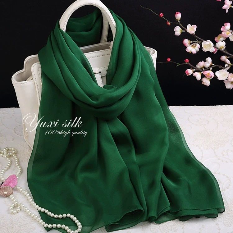 dark green pure color silk scarf women‘s scarf all-match scarf long shawl multi-color satin women‘s day gift