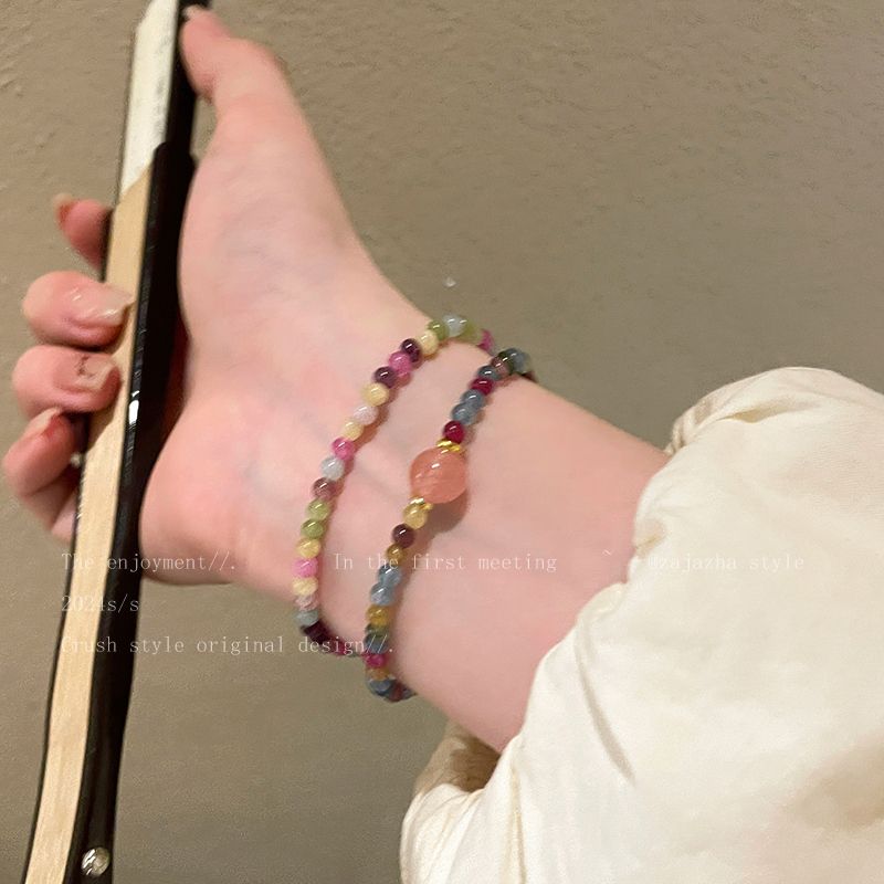 natural stone tourmaline beaded bracelet women‘s summer 2024 new popular niche design bracelet student girlfriends bracelet