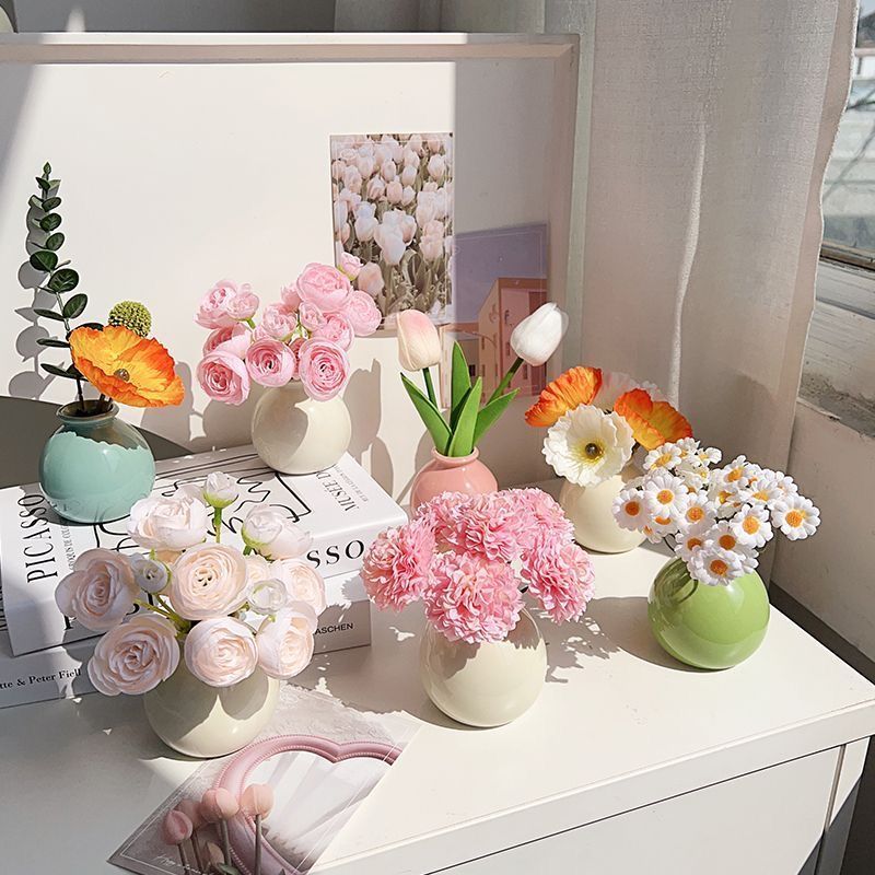 ins style artificial flower mini ceramic vase decoration home living room and dining table decoration high-end dormitory fresh decoration