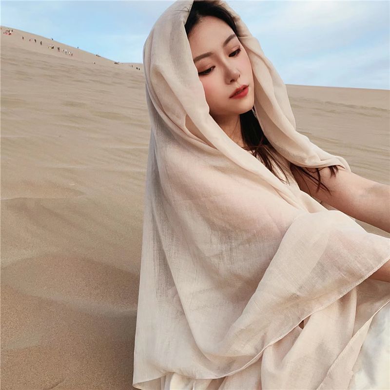 oversized cotton and linen scarf solid color ethnic style seaside vacation sun protection shawl desert travel beach scarf silk scarf scarf