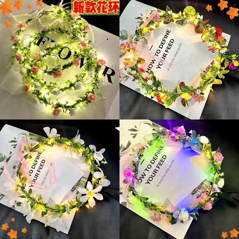 internet celebrity mori luminous flash garland sweet hairband bridal headdress wearing flower headband children camera shooting performance stall