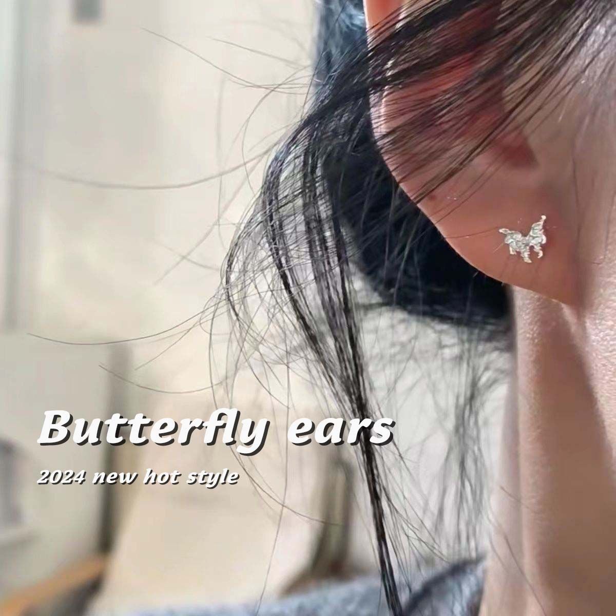 lava butterfly studs women‘s s925 silver irregular lava earrings special-interest design high-grade simple sweet