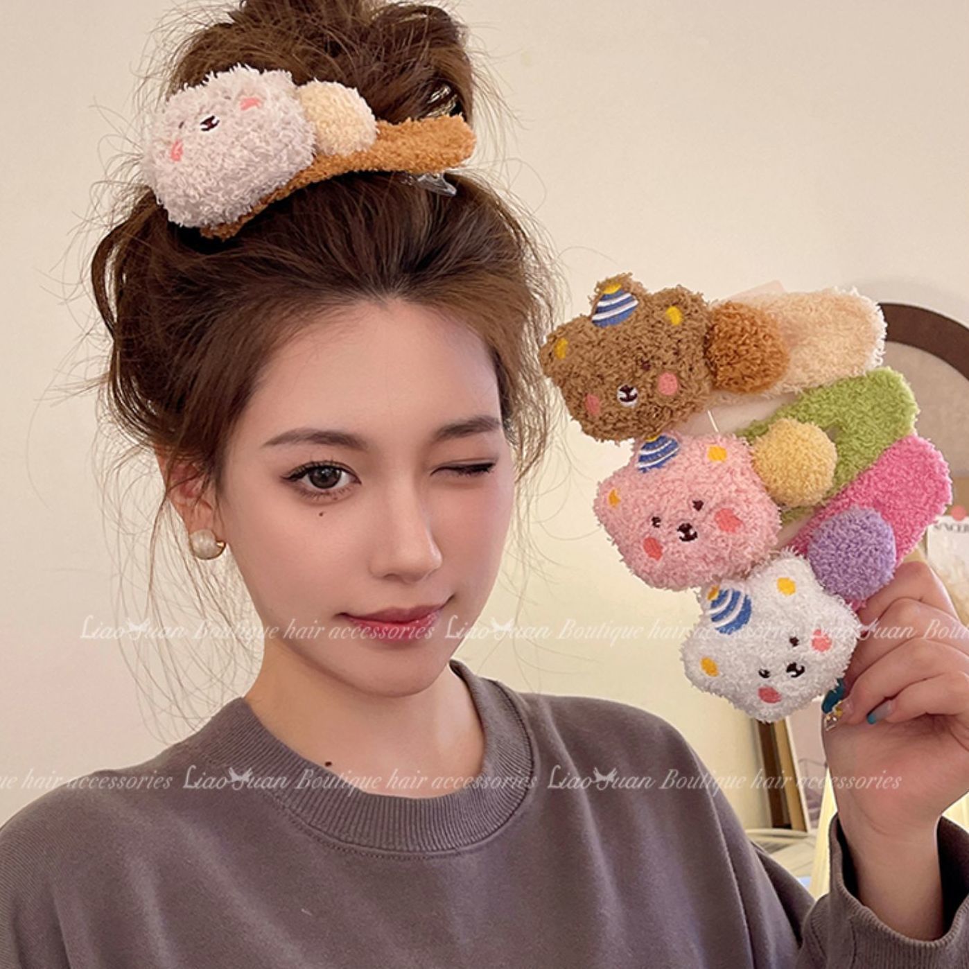 super sweet versatile plush pudding bear cute duckbill clip large hair clip headdress 2023 new back head grip