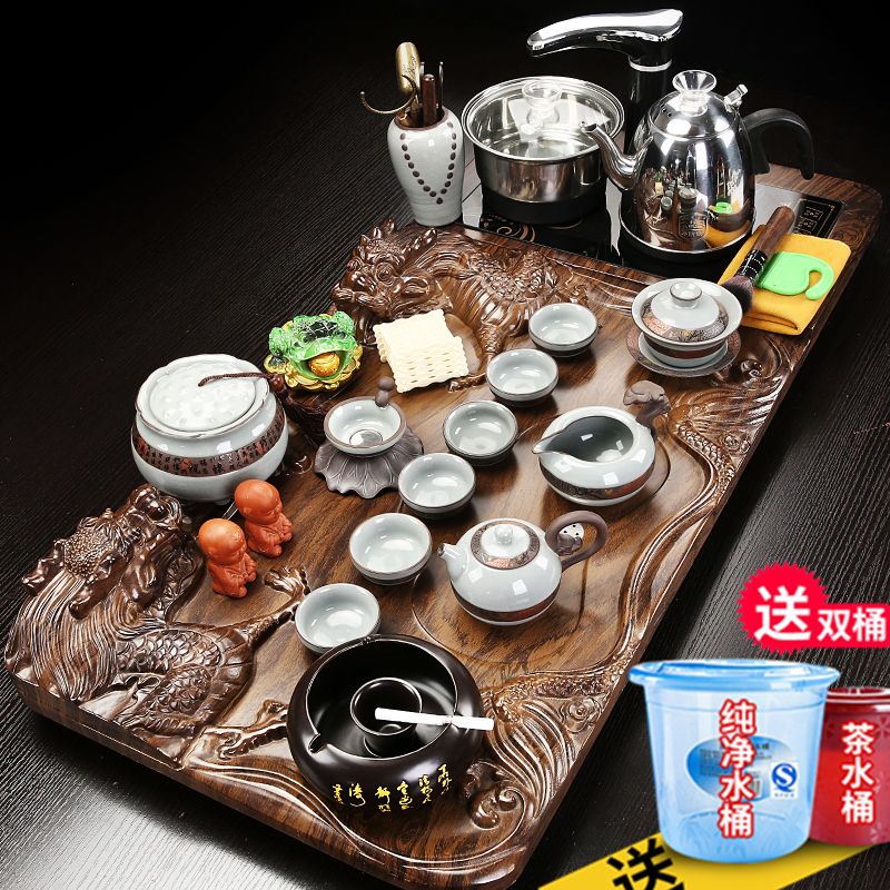 high-end home automatic induction cooker kettle integrated tea tray tea set suit living room tea table complete set of tea pitcher