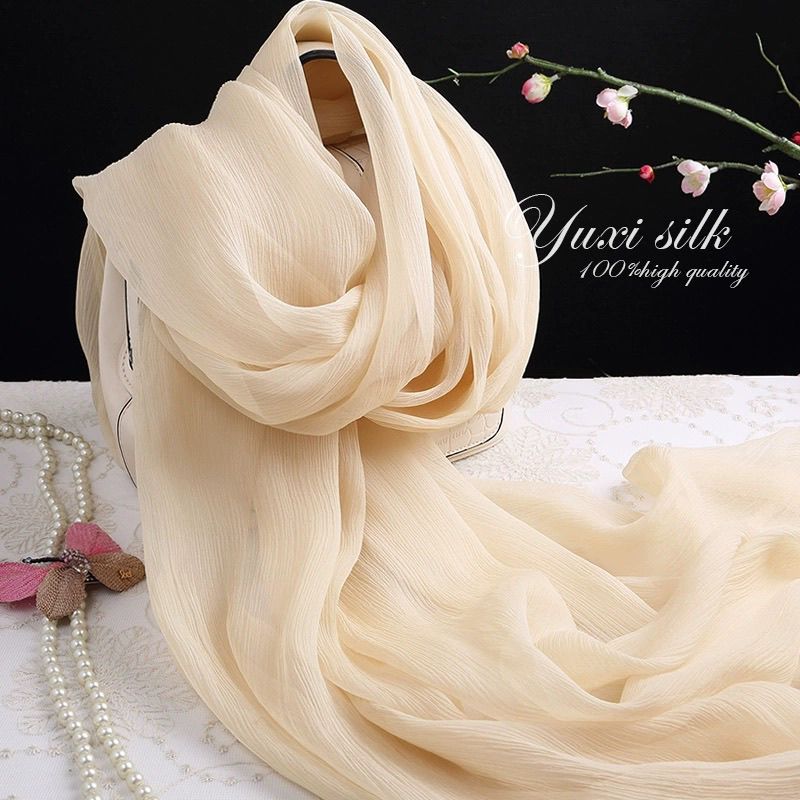 beige pure color mulberry silk long silk scarf shawl women‘s scarf spring， autumn and winter summer silk scarf hot sale