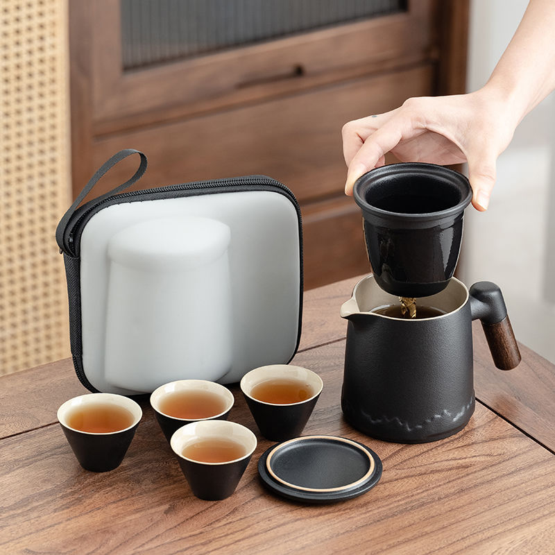 [limited time 100 sets] ceramic travel tea set portable teapot tea water separation office tea brewing stoneware cup