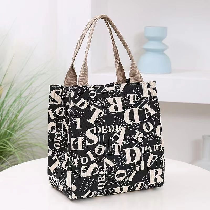 western style online influencer fashion canvas handbag commuting mummy bag for work with rice hand carrying lunch bag lunch box bag