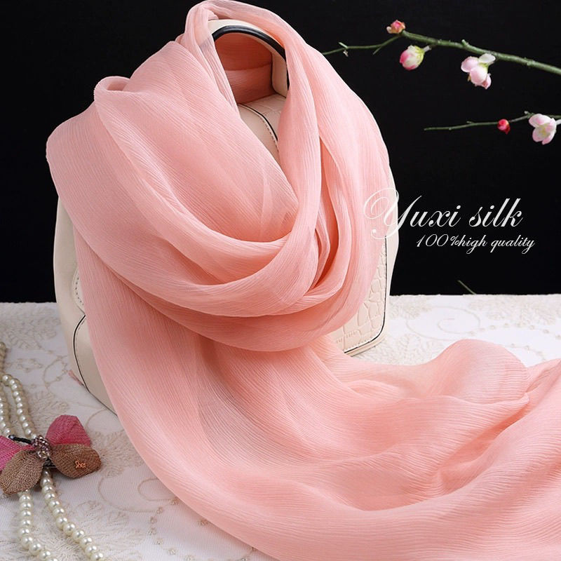 nude pink pure color mulberry silk long silk scarf shawl women‘s ultra-thin shawl silk scarf high-end internet celebrity