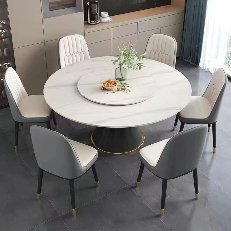 italian stone plate dining tables and chairs set modern simple and light luxury marble round table with turntable dining table household disposable