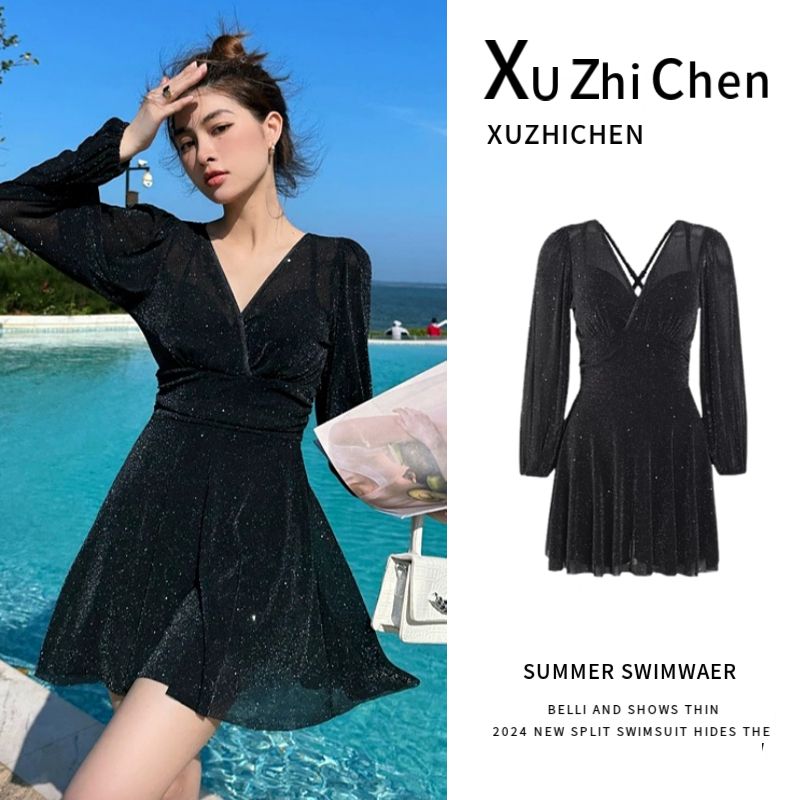 2023 new fashion sexy conservative mori style swimsuit women‘s hot spring covering belly thin long sleeve conjoined vacation hot sale