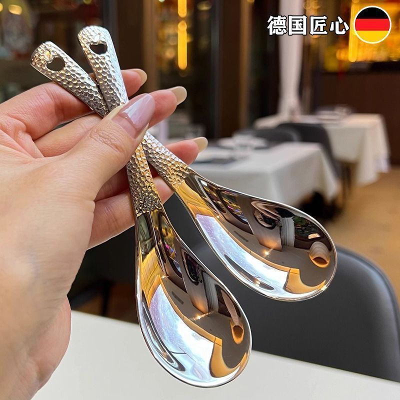 retro hammer point spoon stainless steel hammer pattern spoon household thickened spoon children dining spoon good-looking dessert spoon