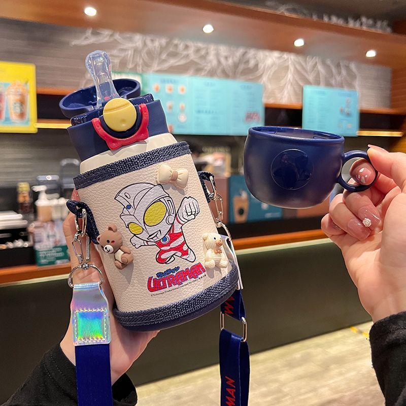 ultraman children‘s thermos mug boy food grade 316 straw cup primary school students go to school dedicated cup drop-resistant