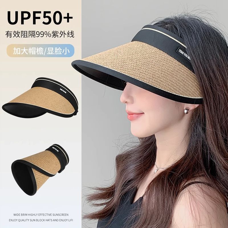 foldable air top vinyl sun protection hat women‘s summer uv-proof big brim sun-proof straw hat cover face sun hat