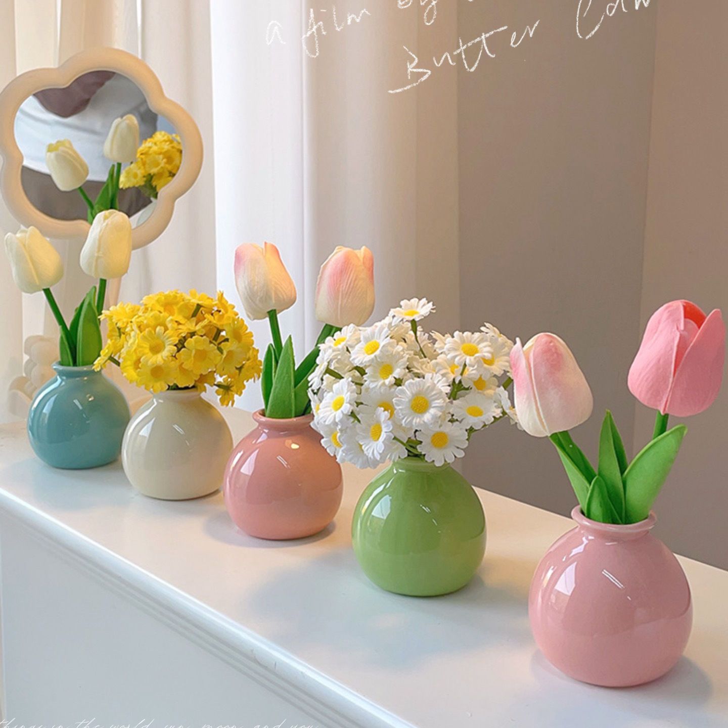 desktop decoration flower arrangement and fake flower decoration light luxury high-grade niche ceramic vase office entrance living room furnishings