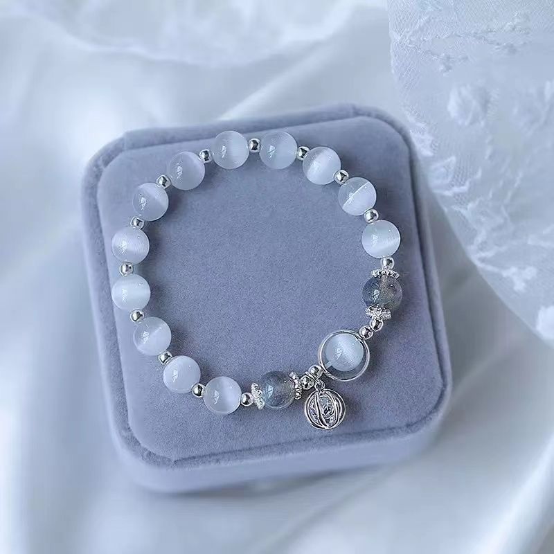 opal natural moonstone crystal girls‘ bracelet ins925 sterling silver original design mori style non-fading bracelet