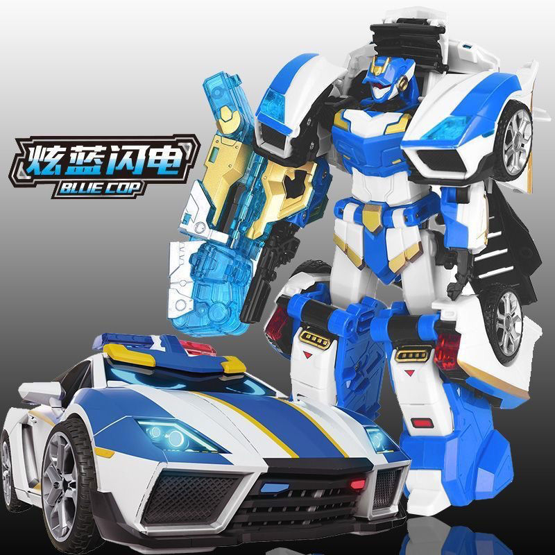 fission flashcard knight fighter bright blue mech lightning deformation robot children‘s car toy boys gift