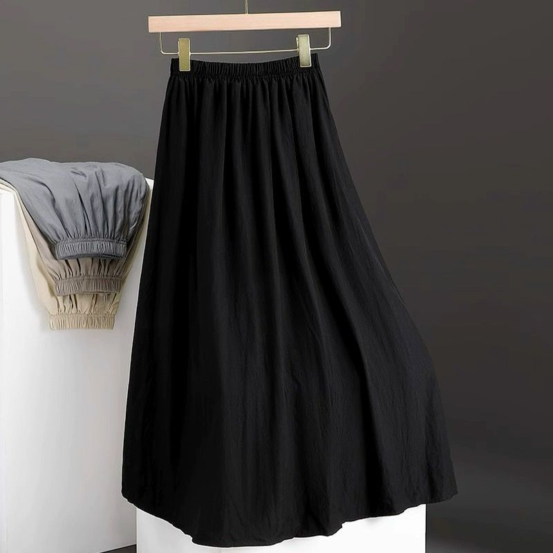 gray high waist a- line pleated skirt women‘s 2024 new summer high sense all-matching graceful casual long skirt