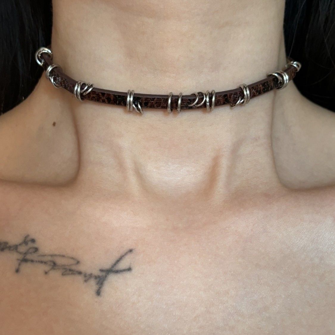 y2g millennium hot girl crack leather choker collar female subculture punk clavicle chain neck chain